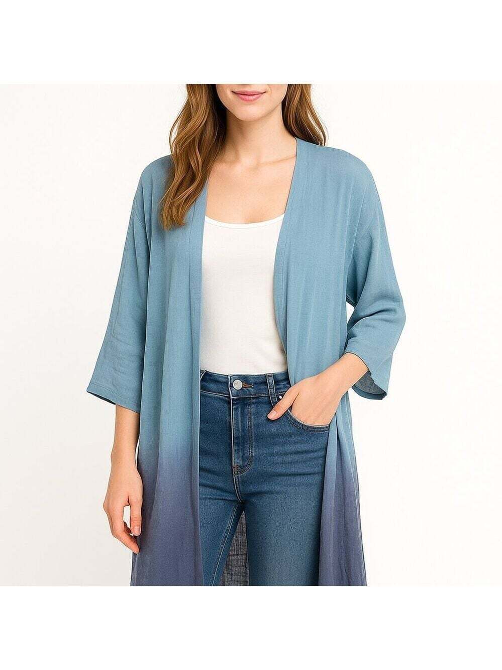 Papillon Ombre Cardigan Size S Blue Open Front Drape Lightweight Layering NWT